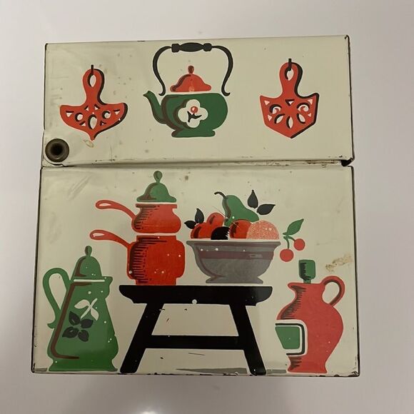 Vtg Kitschy mid Century Stylecraft tin recipe box - Picture 7 of 9